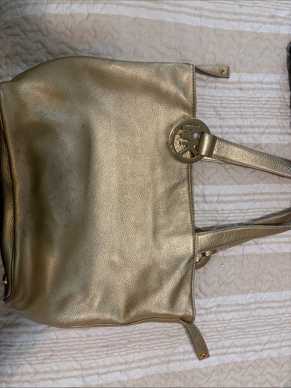 MICHAEL Michael Kors Metallic Gold Shoulder Bag with Logo Charm